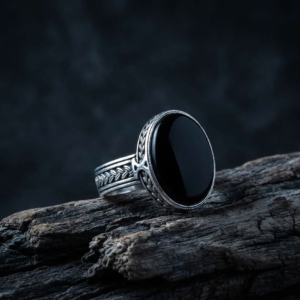 Sleeken Noir Ring M2— Natural Black Agate in 925 Sterling Silver